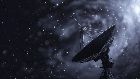 satellite dish against night sky with stars and nebula 3d renderingの素材