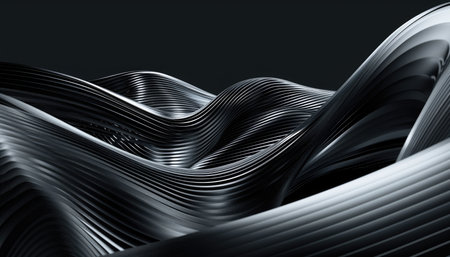 Black metallic wavy background. 3d rendering, 3d illustration.の素材