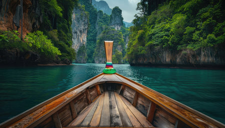 Longtail boat in the bay of Phang Nga, Thailandの素材
