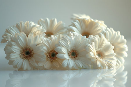 Beautiful white gerbera daisies on a white backgroundの素材