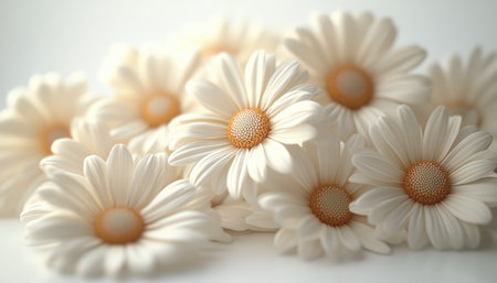 Beautiful white daisies on white background, closeup viewの素材