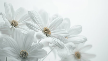 Beautiful white daisy flowers on a white background. Selective focus.の素材