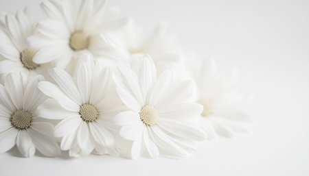 White daisies on a white background. Soft focus, shallow DOF.の素材