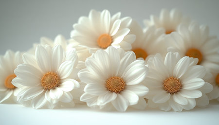 Beautiful white daisies on a white background. Selective focusの素材