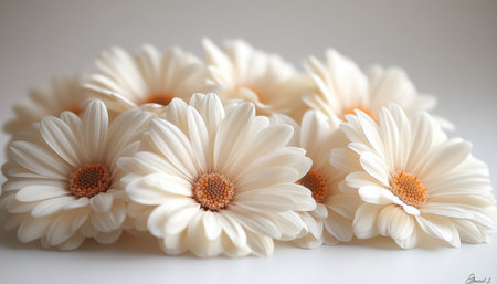 Beautiful white daisies on a white background. Selective focus.の素材