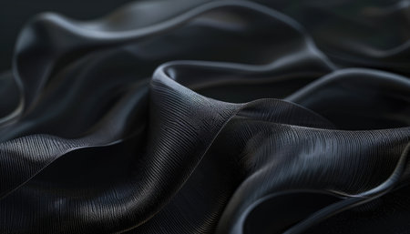 Closeup of black satin fabric. Abstract background, texture.の素材