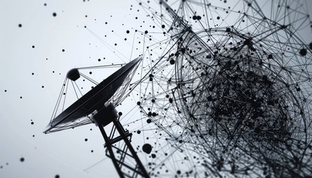 Satellite dish communication technology concept. 3d rendering toned imageの素材