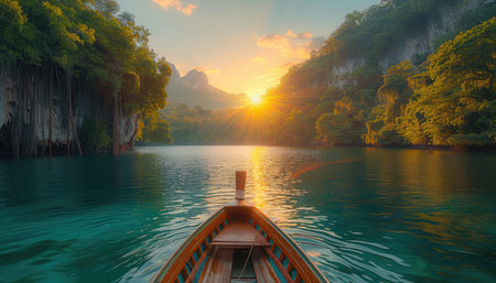 Beautiful sunset in the sea, Krabi, Thailand. Panoramaの素材