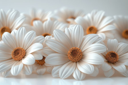 Beautiful white daisies on a white background, close upの素材