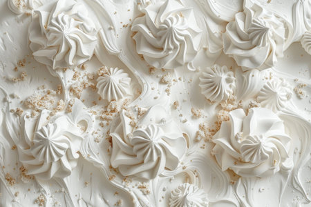 White meringue cake background. Top view, copy space.の素材