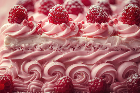 Cake with raspberries and whipped cream. Toned.の素材