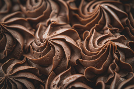 Close up of chocolate cream swirls background. Selective focus.の素材