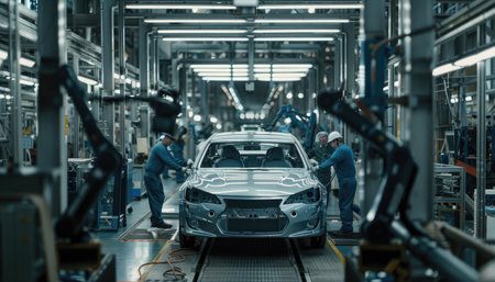 Automotive assembly line. Workers in the factory. Automotive industry.の素材