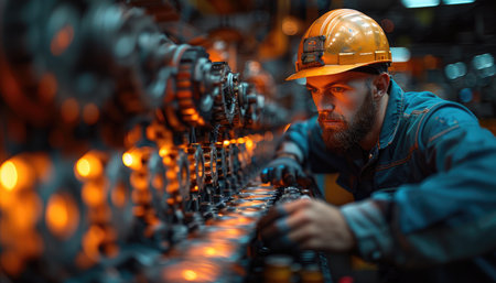 Industrial worker working on a machine in a factory. Heavy industryの素材