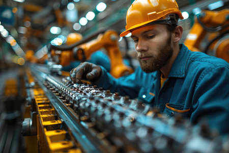 Industrial worker working on a machine in a factory. Industrial conceptの素材