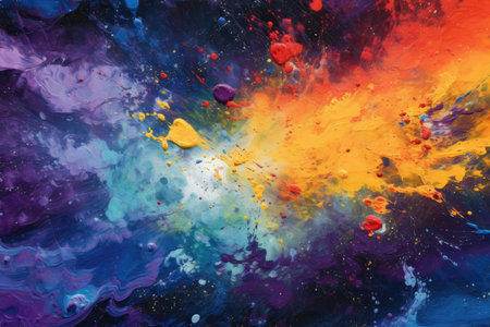 abstract background of oil paint in blue, orange and yellow colorsの素材