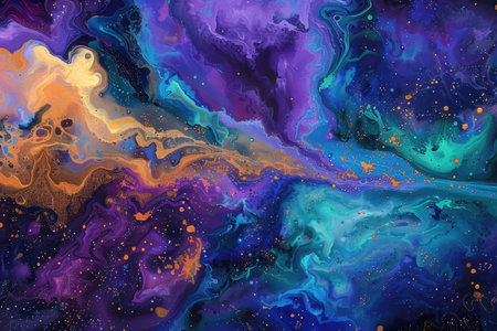 Abstract watercolor background. Blue, purple, orange, yellow colors.の素材