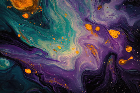 Marbled blue and golden abstract background. Liquid marble ink pattern.の素材