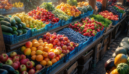 Fruits and vegetables in a market in the Provence, Franceの素材