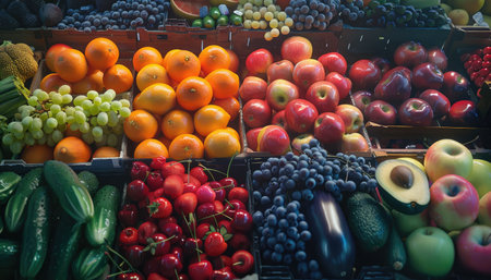 Fruits and vegetables on a market stall in the city of Jerusalem in Israelの素材