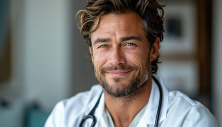 Portrait of a doctor with stethoscope smiling at the cameraの素材