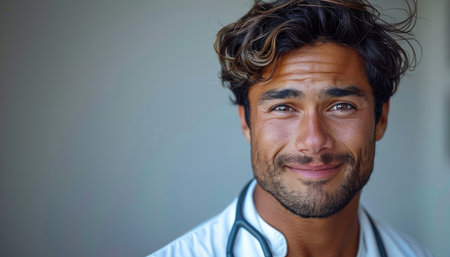 Portrait of a handsome young man doctor with a stethoscopeの素材