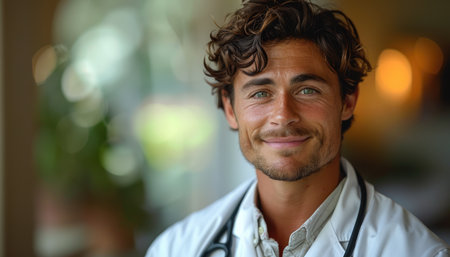 Portrait of smiling male doctor with stethoscope looking at cameraの素材