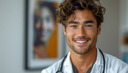 Portrait of smiling male doctor with stethoscope looking at cameraの素材