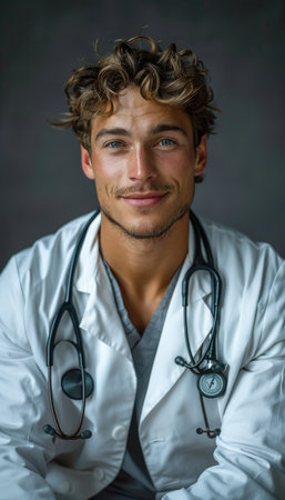 Portrait of a handsome young male doctor with a stethoscopeの素材