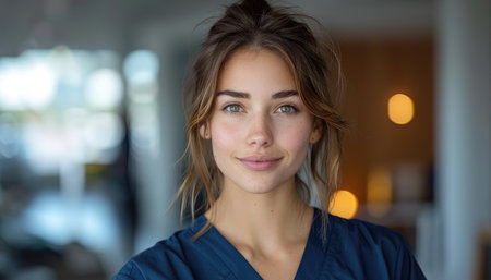 Portrait of a beautiful young female doctor smiling at the camera.の素材