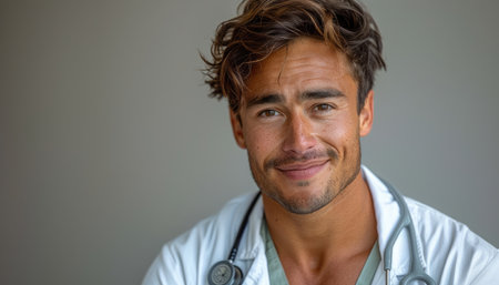 Portrait of a handsome young male doctor with a stethoscopeの素材