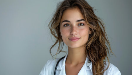Portrait of a beautiful young woman doctor with stethoscope.の素材