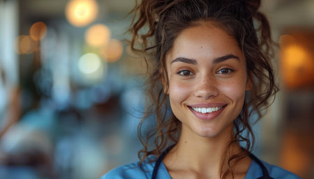 Portrait of a beautiful young nurse smiling and looking at the cameraの素材