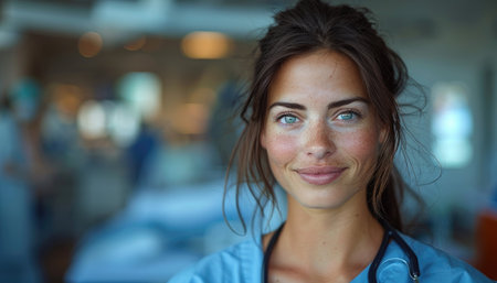 Portrait of a beautiful young woman doctor with a stethoscopeの素材