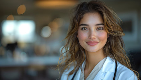 Portrait of a beautiful young female doctor smiling at the camera.の素材