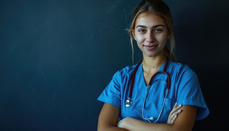 Portrait of a young female doctor with a stethoscope.の素材