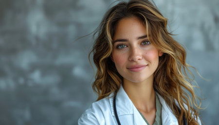 Portrait of a beautiful young woman doctor with stethoscope.の素材