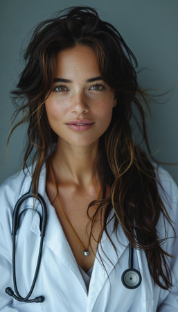 Portrait of a beautiful young woman doctor with a stethoscopeの素材