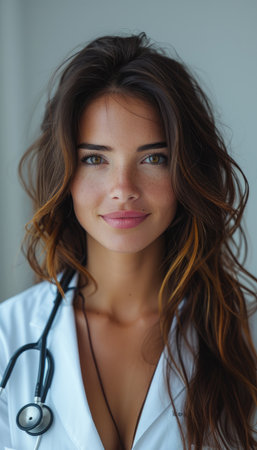 Portrait of a beautiful young woman doctor with stethoscope.の素材