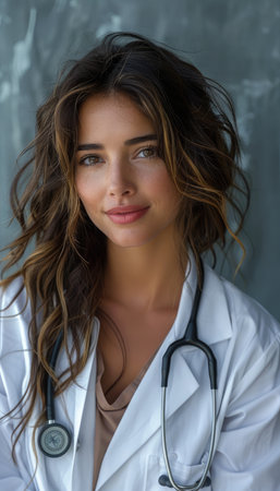 Portrait of a beautiful young woman doctor with stethoscope.の素材