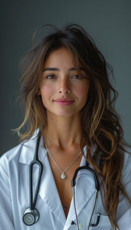 Portrait of a beautiful young woman doctor with stethoscope.の素材