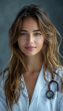 Portrait of a beautiful young woman doctor with stethoscope.の素材