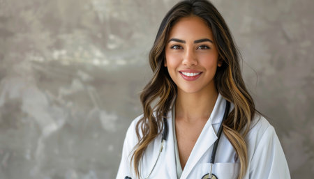 Portrait of a beautiful young female doctor with stethoscope.の素材