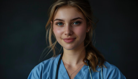 Portrait of a beautiful young female doctor with stethoscope.の素材