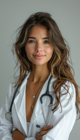 Portrait of a beautiful young woman doctor with stethoscope.の素材