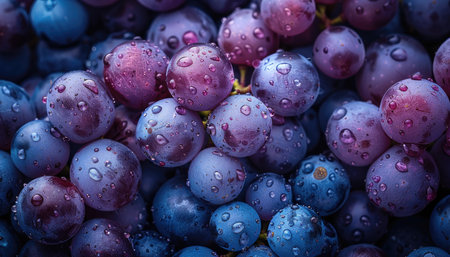 Bunch of fresh grapes with water drops close-up macro shotの素材