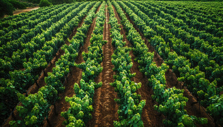 Rows of grapes in rows on vineyards in South Korea.の素材