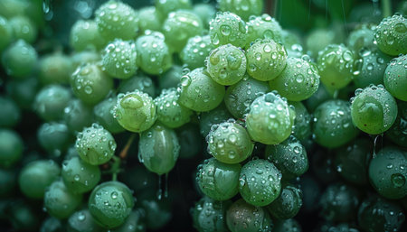 Bunch of green grapes with water drops after rain, stock photoの素材