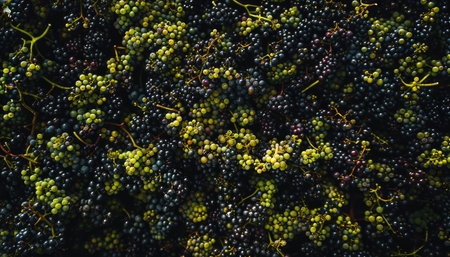Bunch of red and black grapes in a vineyard, close upの素材