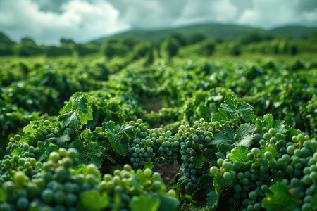 Ripe grapes on the vineyards in Lavaux region, Switzerlandの素材